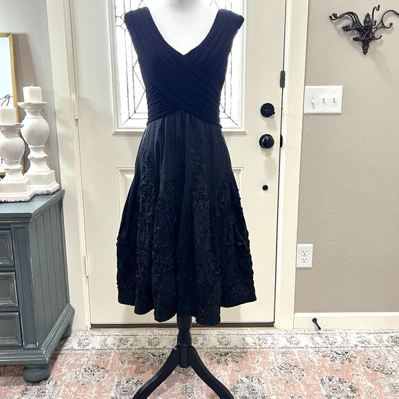 Cache Black V Neck A-Line Midi Dress Size 10 - Picture 2 of 9